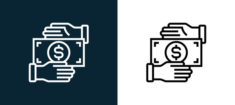 Two-color bribery outline icon pair in black and white, editable stroke vector illustration for web, mobile apps, UI design, branding, and print from CORRUPTION ELEMENTS