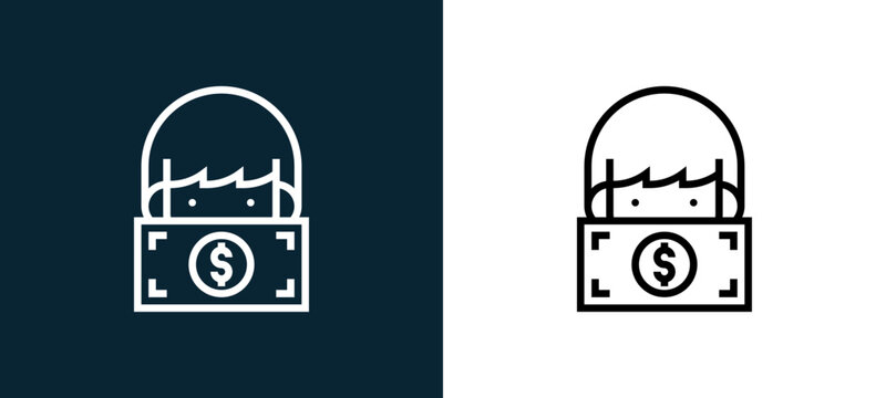 Two-color bribery outline icon pair in black and white, editable stroke vector illustration for web, mobile apps, UI design, branding, and print from CORRUPTION ELEMENTS