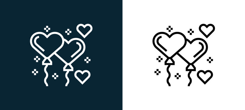 Two-color balloons outline icon pair in black and white, editable stroke vector illustration for web, mobile apps, UI design, branding, and print from charity elements