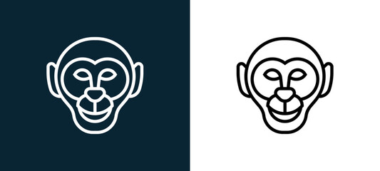 Two-color monkey outline icon pair in black and white, editable stroke vector illustration for web, mobile apps, UI design, branding, and print from animal head © MacroOne