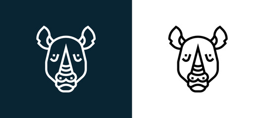 Two-color rhino outline icon pair in black and white, editable stroke vector illustration for web, mobile apps, UI design, branding, and print from animal head © MacroOne