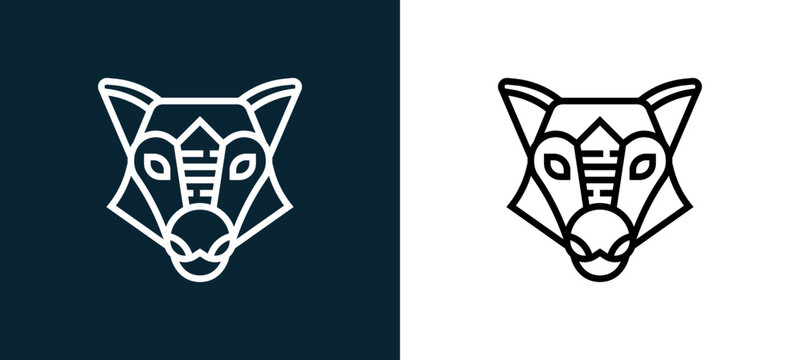 Two-color fox outline icon pair in black and white, editable stroke vector illustration for web, mobile apps, UI design, branding, and print from animal head