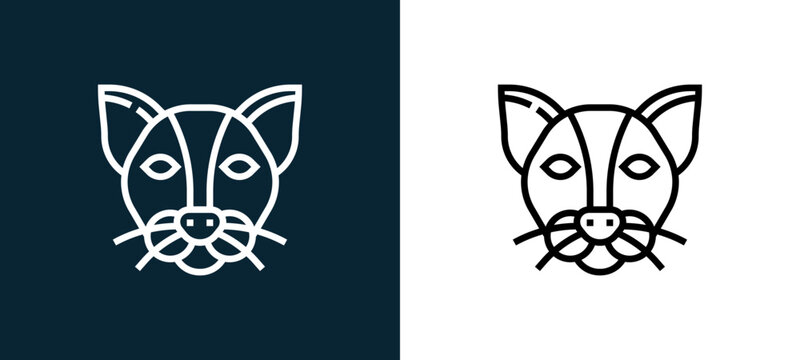 Two-color cat outline icon pair in black and white, editable stroke vector illustration for web, mobile apps, UI design, branding, and print from animal head