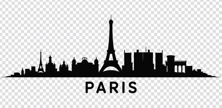 Vector illustration black silhouette of paris city skyline with eiffel tower