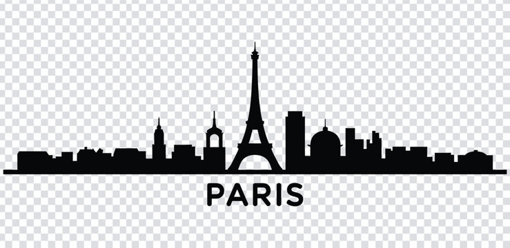 Vector illustration black silhouette of paris city skyline with eiffel tower