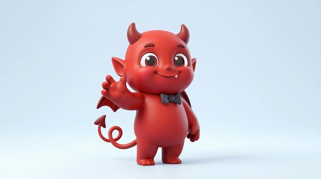 Cute little devil character with horns and tail