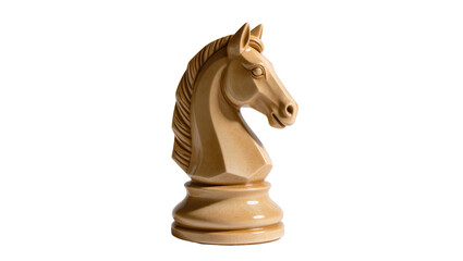 Polished wooden chess knight piece with detailed mane, isolated on transparent background © Bogdan
