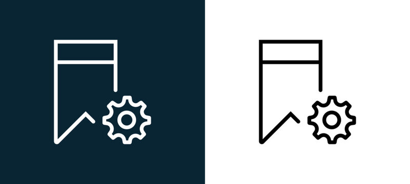 Two-color bookmark outline icon pair in black and white, editable stroke vector illustration for web, mobile apps, UI design, branding, and print from interaction set