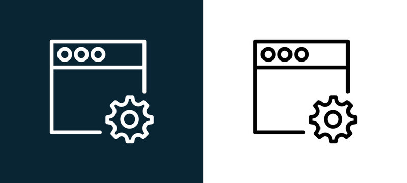 Two-color browser outline icon pair in black and white, editable stroke vector illustration for web, mobile apps, UI design, branding, and print from interaction set