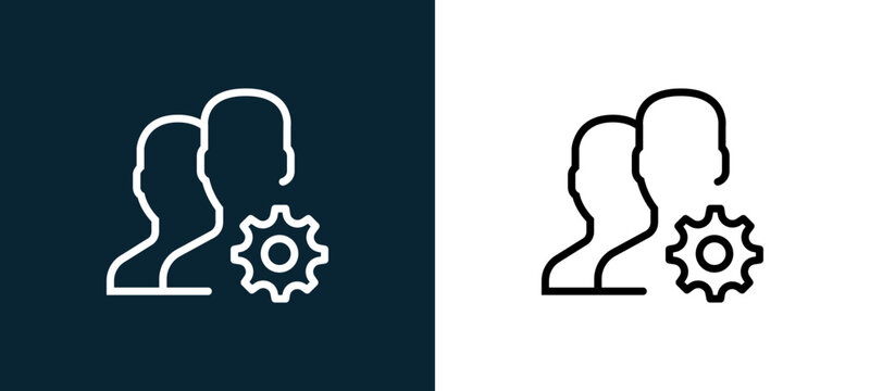 Two-color user outline icon pair in black and white, editable stroke vector illustration for web, mobile apps, UI design, branding, and print from interaction set
