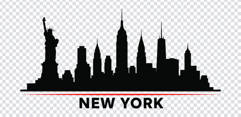 Vector illustration black silhouette of new york city skyline with statue of liberty © MdshakiburRahman