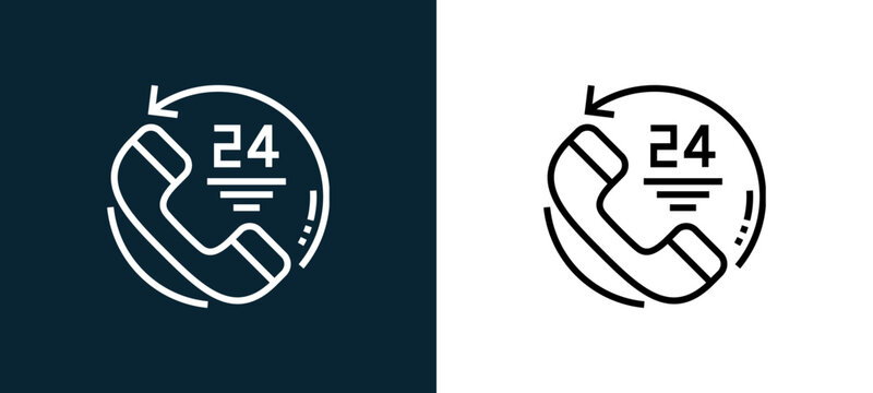 Two-color emergency call outline icon pair in black and white, editable stroke vector illustration for web, mobile apps, UI design, branding, and print from emergency