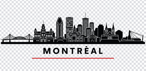 Vector illustration black silhouette of montreal city skyline with red accent © MdshakiburRahman