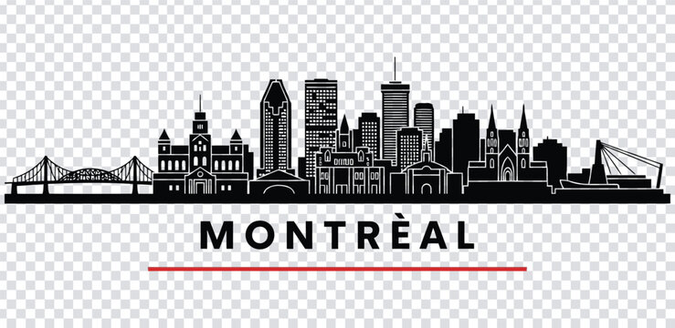 Vector illustration black silhouette of montreal city skyline with red accent