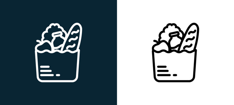 Two-color groceries outline icon pair in black and white, editable stroke vector illustration for web, mobile apps, UI design, branding, and print from gastronomy