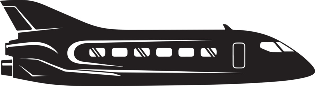 Black airplane, private jet, aircraft silhouette, vector plane