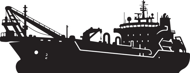 Fototapeta premium Black silhouette cargo ship, industrial vessel, maritime icon, vector illustration