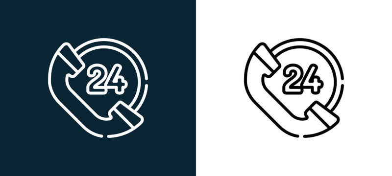 Two-color hours outline icon pair in black and white, editable stroke vector illustration for web, mobile apps, UI design, branding, and print from tech support