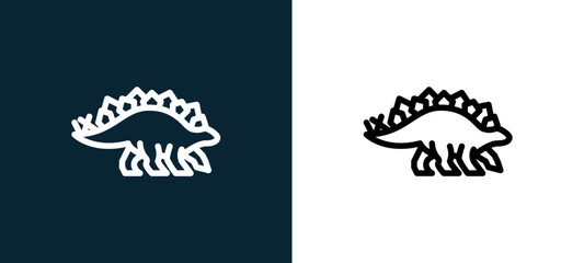 Two-color stegosaurus outline icon pair in black and white, editable stroke vector illustration for web, mobile apps, UI design, branding, and print from diaur © MacroOne