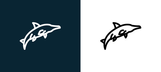 Fototapeta premium Two-color ichthyosaurus outline icon pair in black and white, editable stroke vector illustration for web, mobile apps, UI design, branding, and print from diaur
