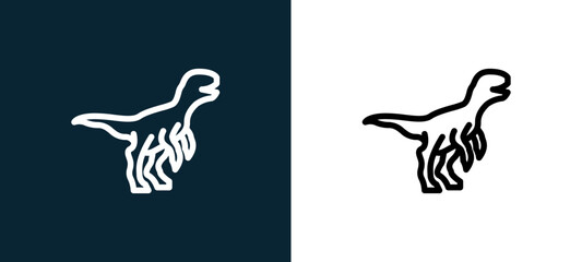 Two-color velociraptor outline icon pair in black and white, editable stroke vector illustration for web, mobile apps, UI design, branding, and print from diaur © MacroOne