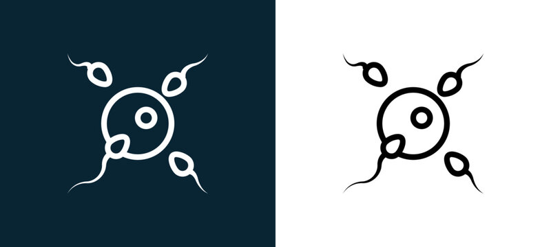 Two-color insemination outline icon pair in black and white, editable stroke vector illustration for web, mobile apps, UI design, branding, and print from women health