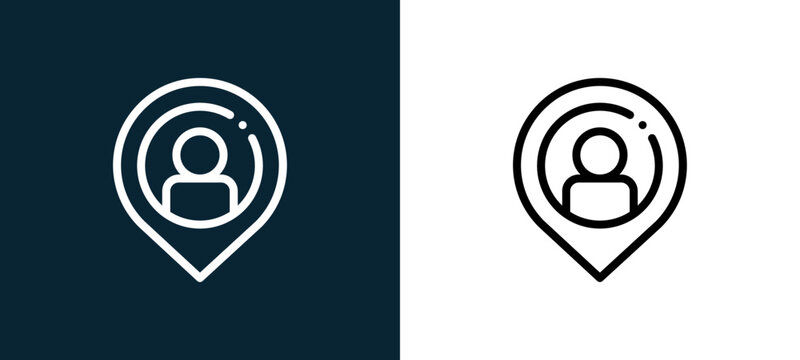 Two-color located outline icon pair in black and white, editable stroke vector illustration for web, mobile apps, UI design, branding, and print from navigation maps