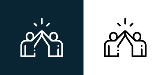 Fototapeta premium Two-color high five outline icon pair in black and white, editable stroke vector illustration for web, mobile apps, UI design, branding, and print from friendship