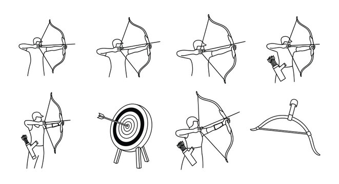 Archery collection silhouettes of archers bows arrows and targets