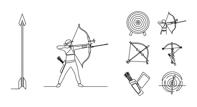 Archery collection silhouettes of archers bows arrows and targets