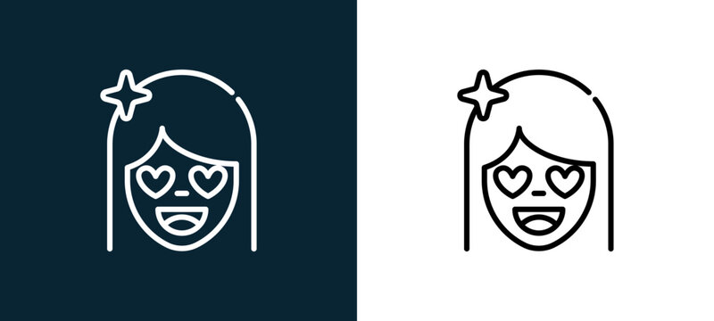 Two-color girl outline icon pair in black and white, editable stroke vector illustration for web, mobile apps, UI design, branding, and print from date night