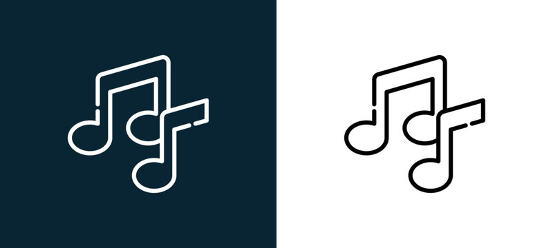Two-color musical note outline icon pair in black and white, editable stroke vector illustration for web, mobile apps, UI design, branding, and print from date night