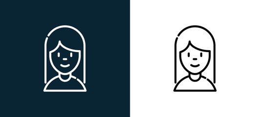 Obraz premium Two-color girl outline icon pair in black and white, editable stroke vector illustration for web, mobile apps, UI design, branding, and print from date night