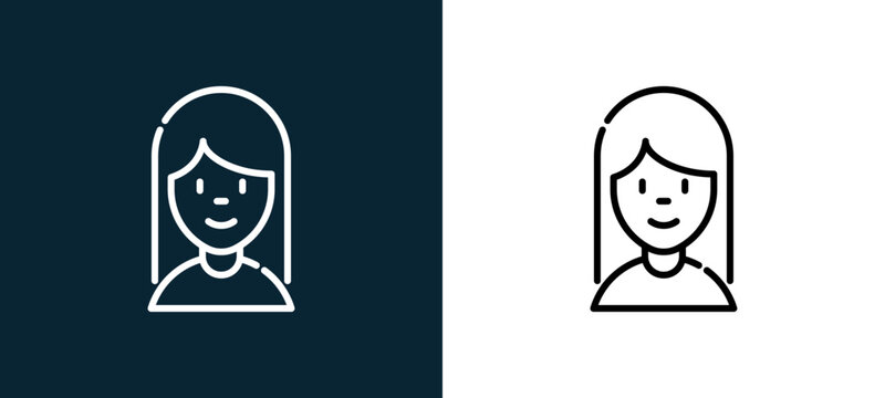 Two-color girl outline icon pair in black and white, editable stroke vector illustration for web, mobile apps, UI design, branding, and print from date night