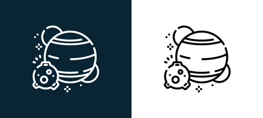 Two-color planets outline icon pair in black and white, editable stroke vector illustration for web, mobile apps, UI design, branding, and print from space © MacroOne