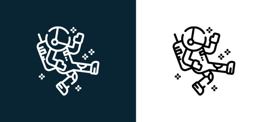 Two-color astronaut outline icon pair in black and white, editable stroke vector illustration for web, mobile apps, UI design, branding, and print from space © MacroOne