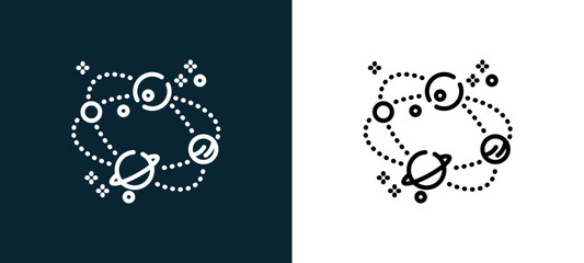 Two-color space outline icon pair in black and white, editable stroke vector illustration for web, mobile apps, UI design, branding, and print from space © MacroOne
