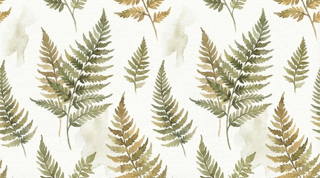 Seamless Watercolor Fern Leaf Pattern &ndash; Tropical Botanical Repeat for Wallpaper and Textile Design