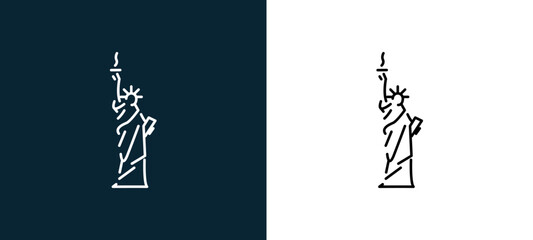 Two-color statue of liberty outline icon pair in black and white, editable stroke vector illustration for web, mobile apps, UI design, branding, and print from travelling © MacroOne