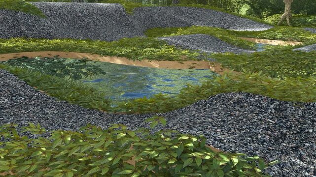 Natural Stone Garden with Pond and Gravel Landscape Zen Outdoor Scene
