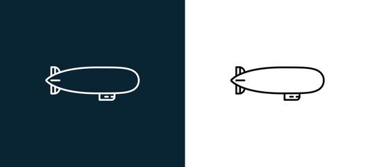 Two-color zeppelin facing right outline icon pair in black and white, editable stroke vector illustration for web, mobile apps, UI design, branding, and print from travelling © MacroOne