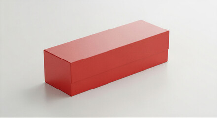 Red rectangular box on white background, product packaging, minimalist 