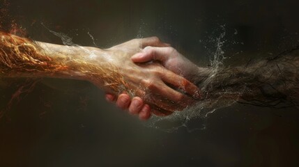 Fototapeta premium Surreal handshake of fire and water in fantasy art