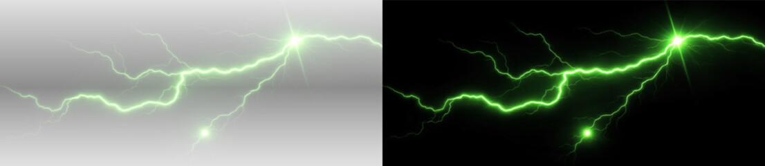 Green glowing lightning beam light streak electric energy png overlay element © Ivan