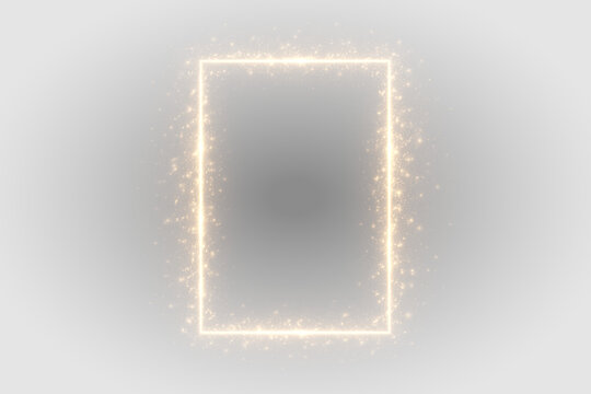 Radiant golden sparkle glow light frame border rectangle decorative effect png overlay element, on transparent background