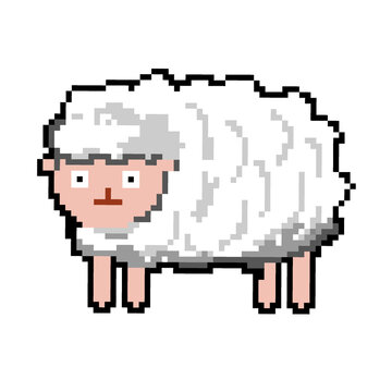 Pixel Art Sheep Cartoon Farm Animal