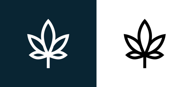 Two-color marijuana outline icon pair in black and white, editable stroke vector illustration for web, mobile apps, UI design, branding, and print from holland