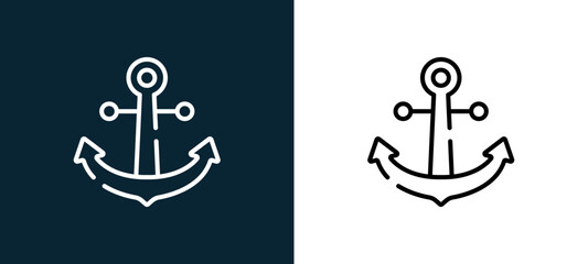 Two-color anchor outline icon pair in black and white, editable stroke vector illustration for web, mobile apps, UI design, branding, and print from pirates © MacroOne