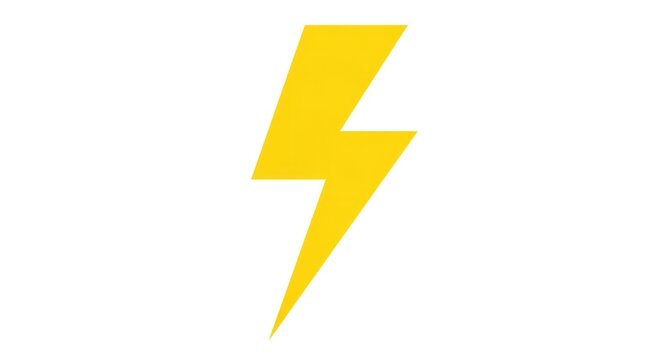 Bright yellow lightning bolt on white background, a vector graphic representing energy and power.