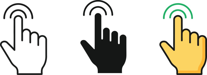 Fototapeta premium Touch gesture icons set featuring hand cursors tapping screen interface for mobile applications and digital user interaction web design